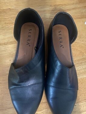 Serra Black Leather Pointed-Toe Slip-On Flats